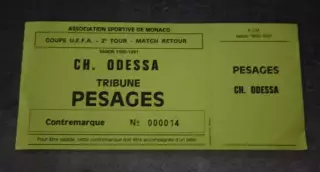 Билет Монако Франция - Черноморец Одесса СССР Украина 1990-1991 №2