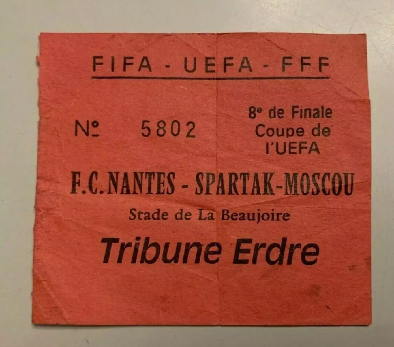 Билет Нант Франция - Динамо Москва Россия 1985-1986