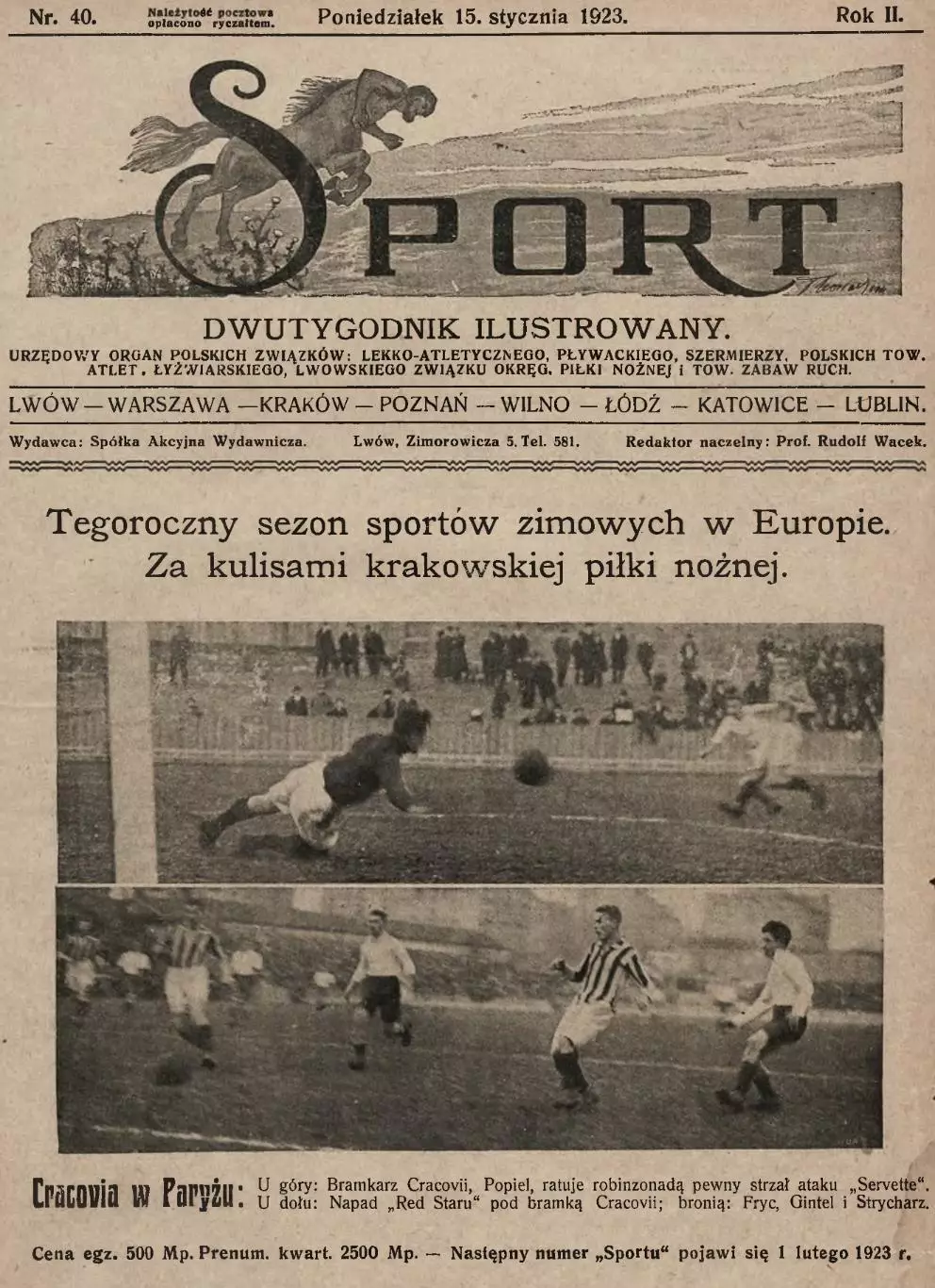 Копия* газета Ilusrtowany Sport издание Львов Польша 40 1923 год футбол