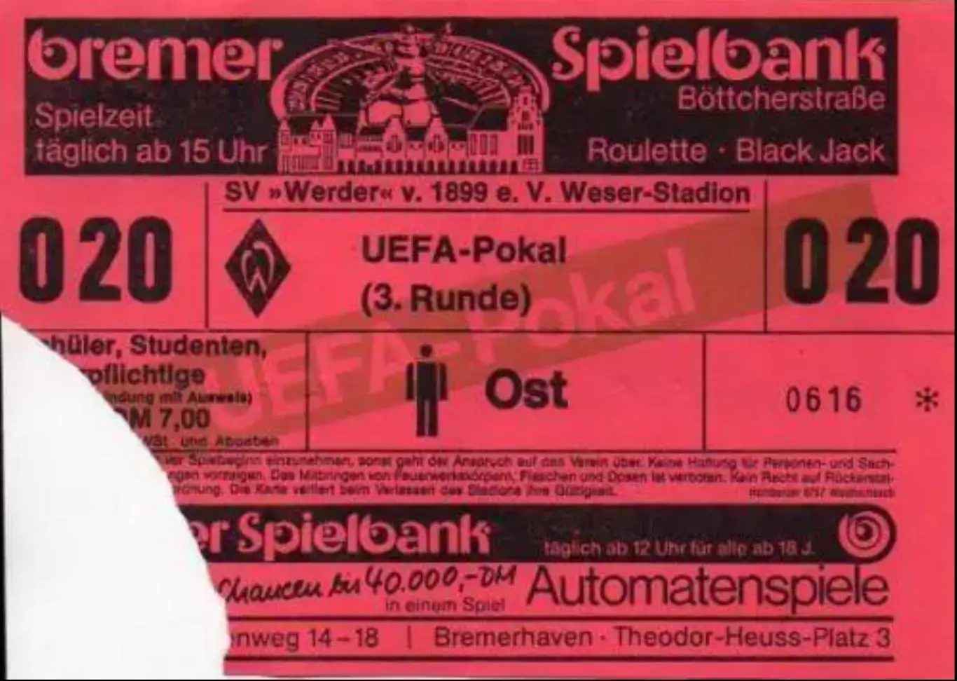 Футбол. Билет Вердер Бремен - Спартак Москва 1987 Кубок УЕФА - 2 вида 1
