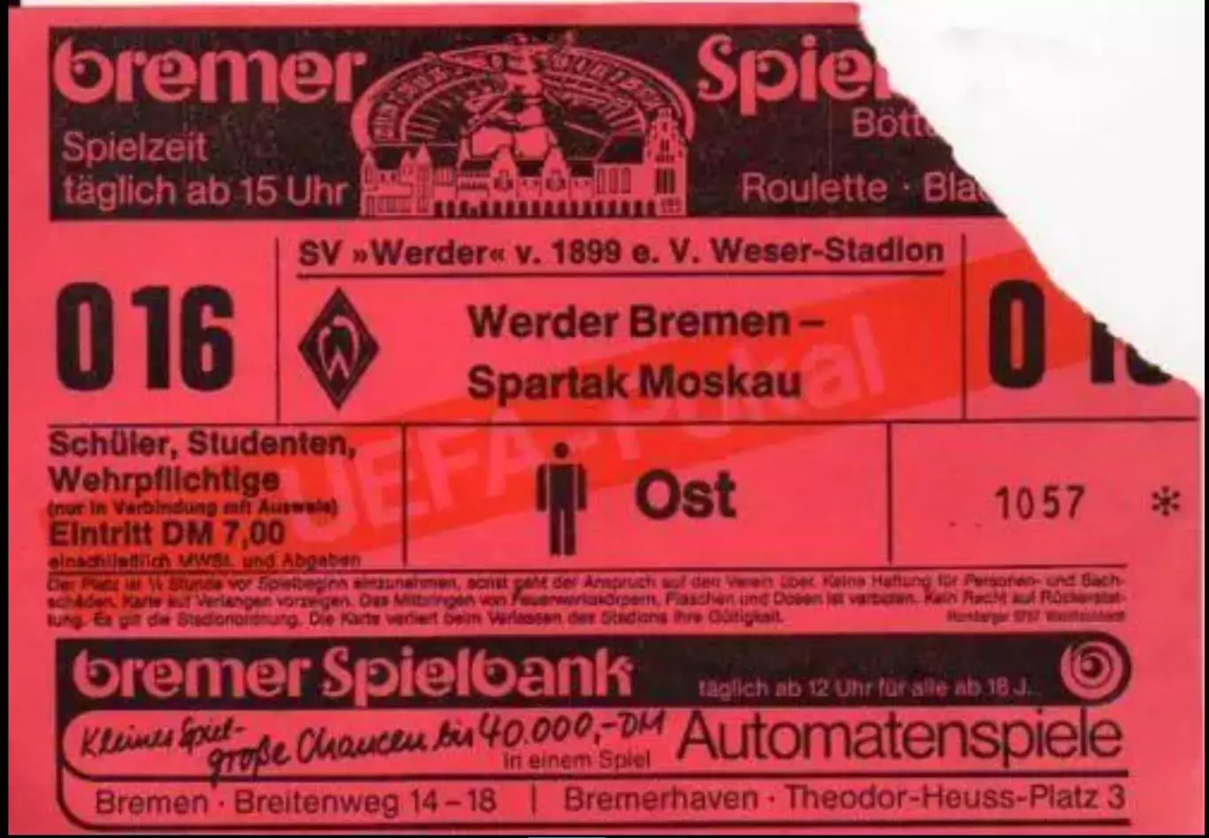 Футбол. Билет Вердер Бремен - Спартак Москва 1987 Кубок УЕФА - 2 вида