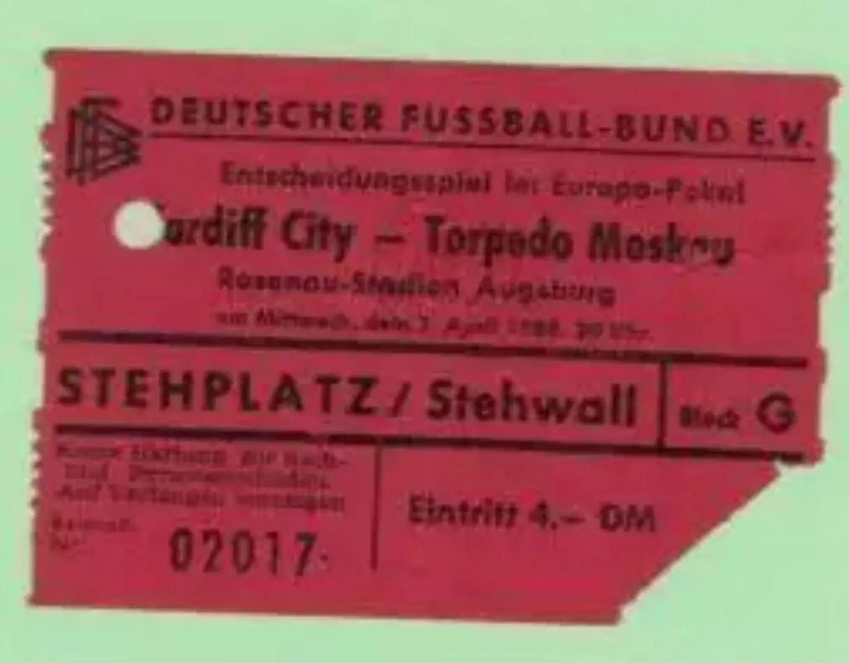 Билет Кардифф Сити Уэльс - Торпедо Москва Россия СССР 1967-1968 (3-й Германия)