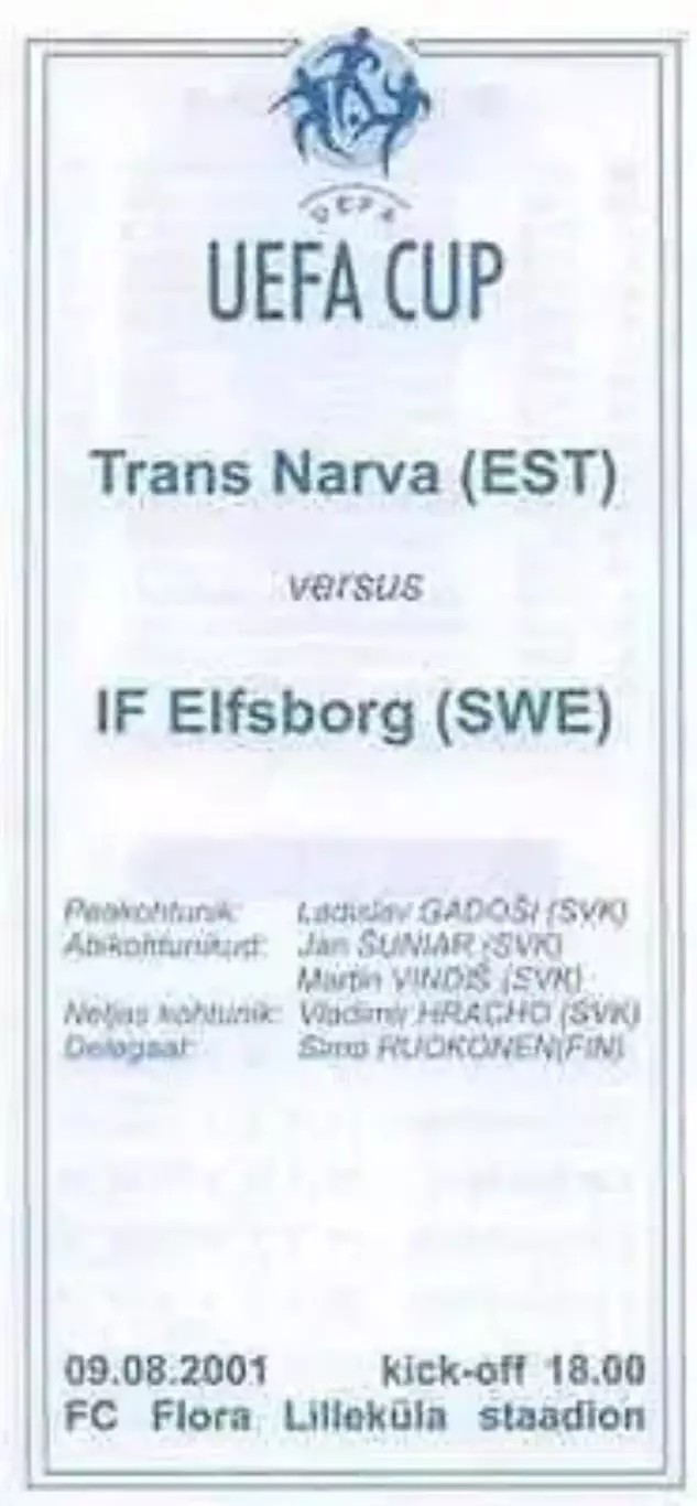 Транс Эстония - Эльфсборг Швеция 2001