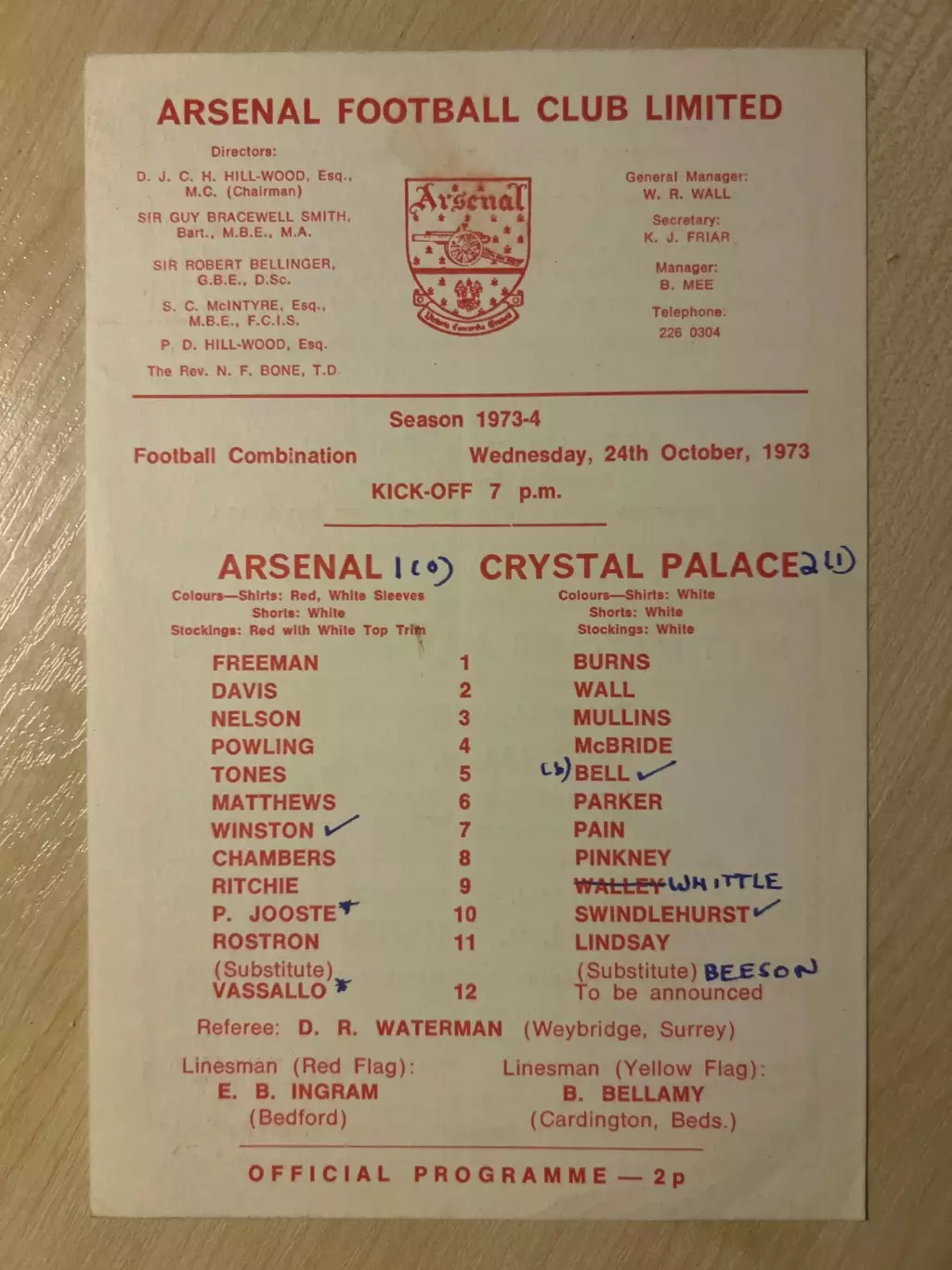 Арсенал Лондон - Кристалл Пэлас 1973 Англия