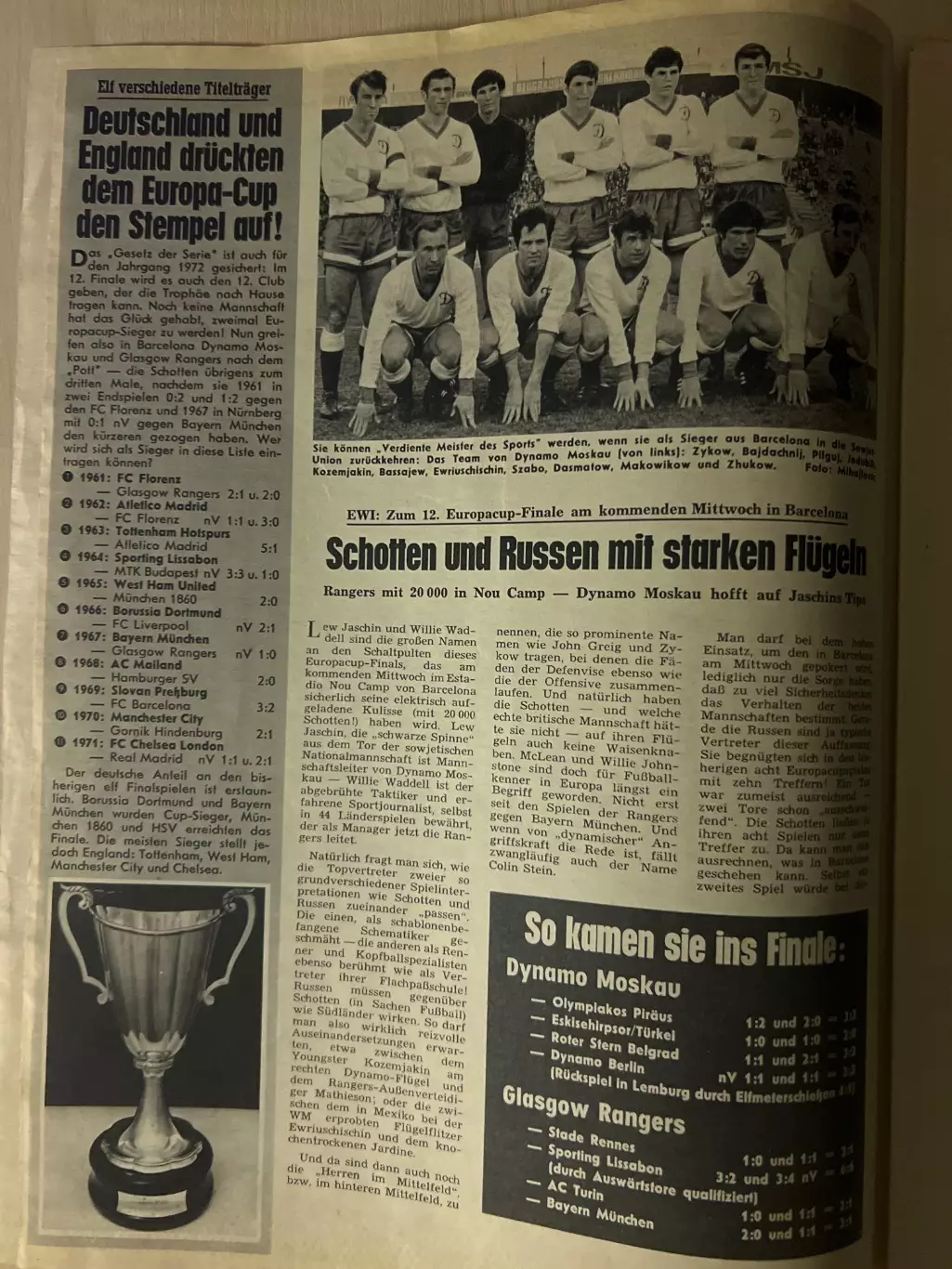 ФРГ - СССР + Рейнджерс - Динамо Москва 1972 немецкий журнал 1