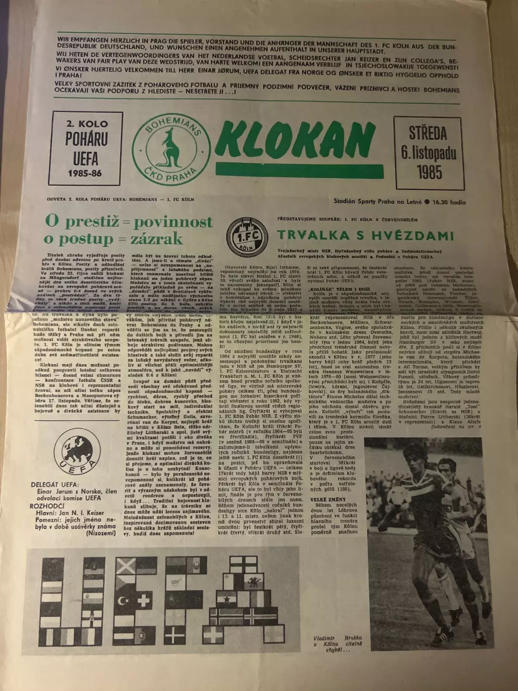 Бонемианс ЧССР - Кельн Германия 1985-1986