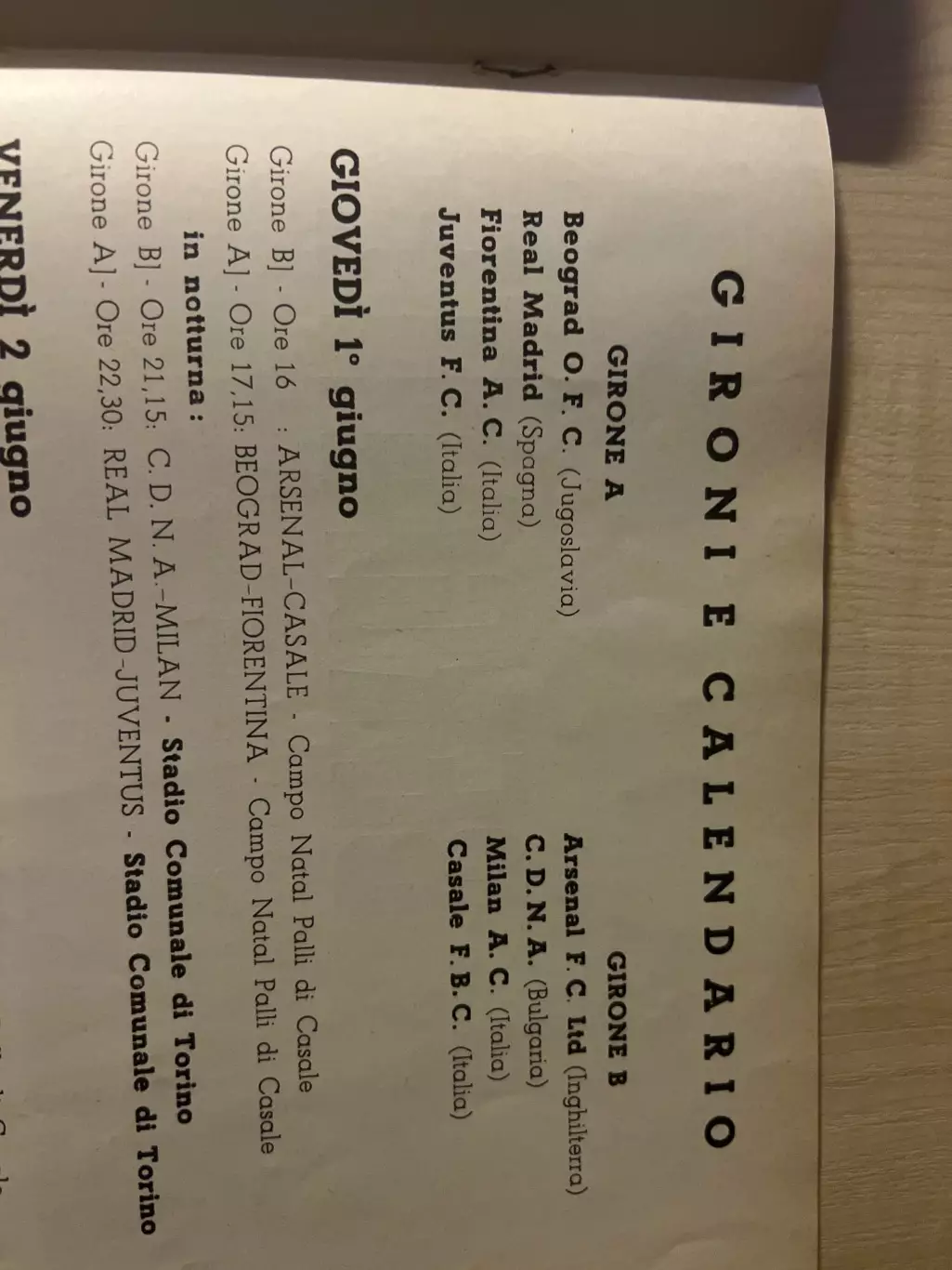 Турнир в Италии 1961 (ЦСКА София, Арсенал, ОФК Белград, Реал, Милан, Ювентус) 1