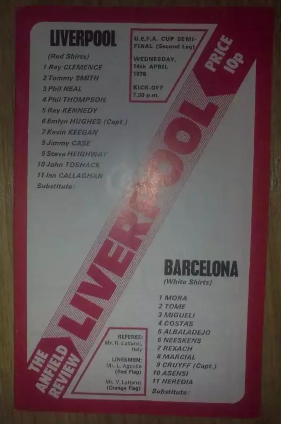 Ливерпуль Англия - Барселона Испания 1975-1976 1\2 финала