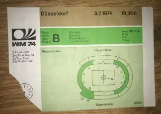 Билет Швеция - Югославия 1974 Чемпионат Мира Германия