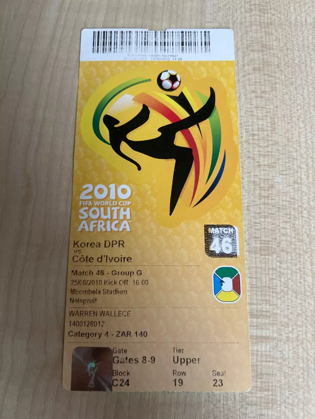 Билет Корея - Кот-д’Ивуар 2010 Чемпионат Мира ЮАР