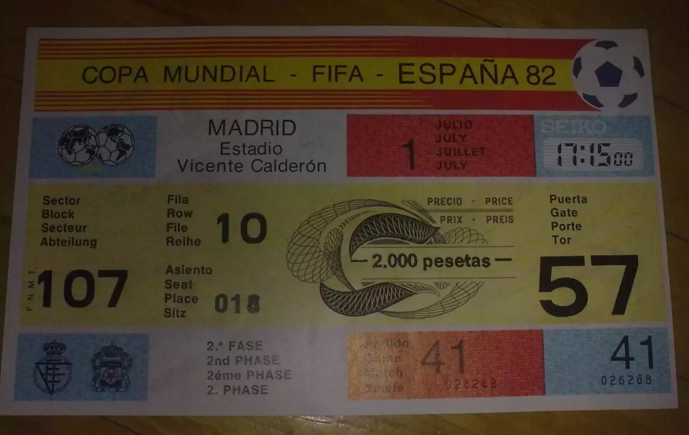 Билет Австрия - Северная Ирландия 1982 Чемпионат Мира Испания