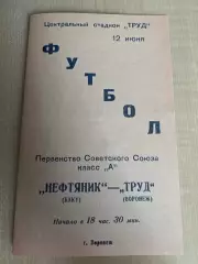 Труд Воронеж - Нефтяник Баку 1961