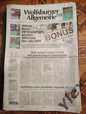 Газета Wolfsburger Allgemeine превью к матчу Вольфсбург-Шахтер 2020 03 12