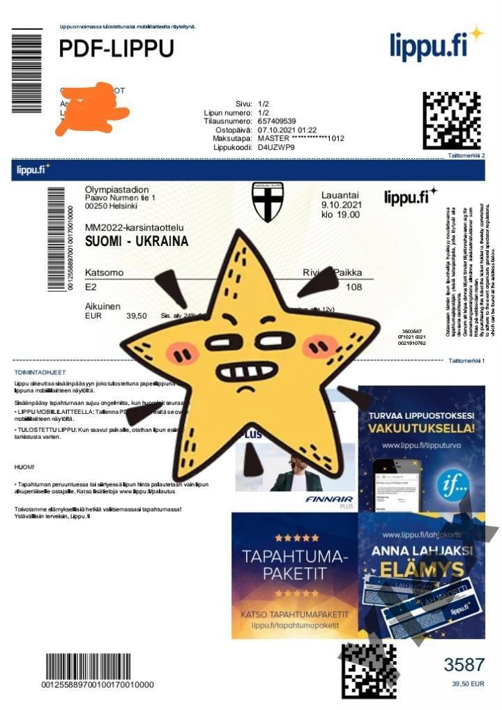 билет Финляндия - Украина 2021 10 09