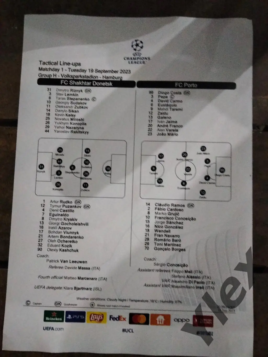 протокол Зоря Луганск - Гент Бельгия 2023 09 22