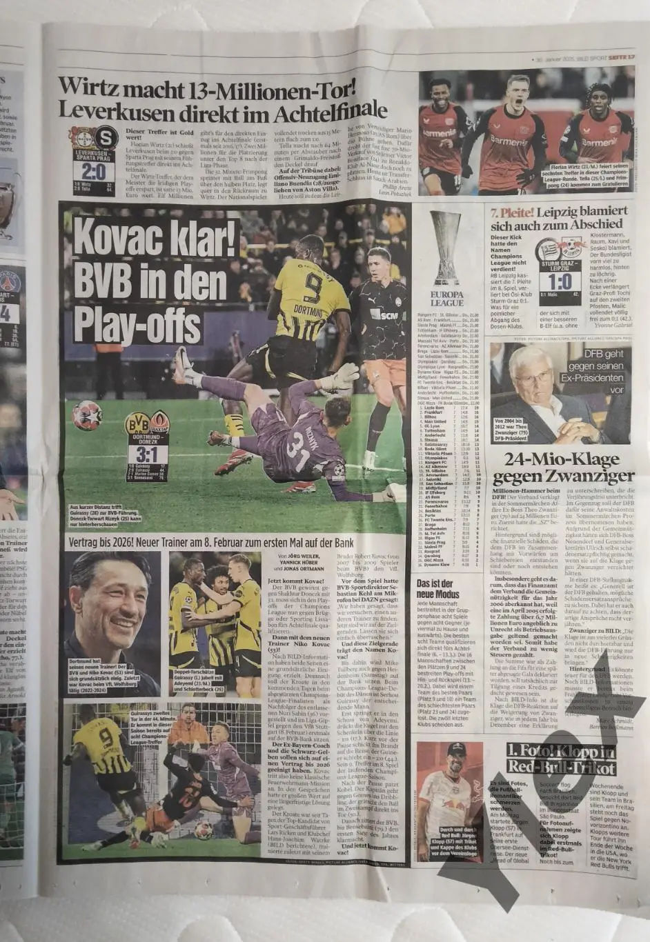 БоруссияДортмунд - ШахтарДонецк 2025 01 29, обзор газеты Bild 30.01.2025 1