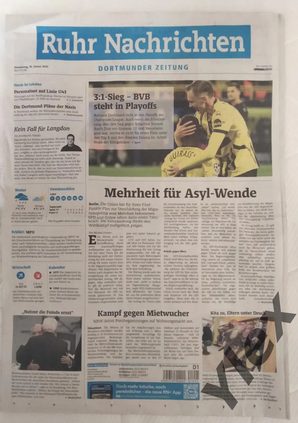 БоруссияДортмунд - Шахтар Донецк 2025 01 29, обзор газеты Ruhr Nachrichten