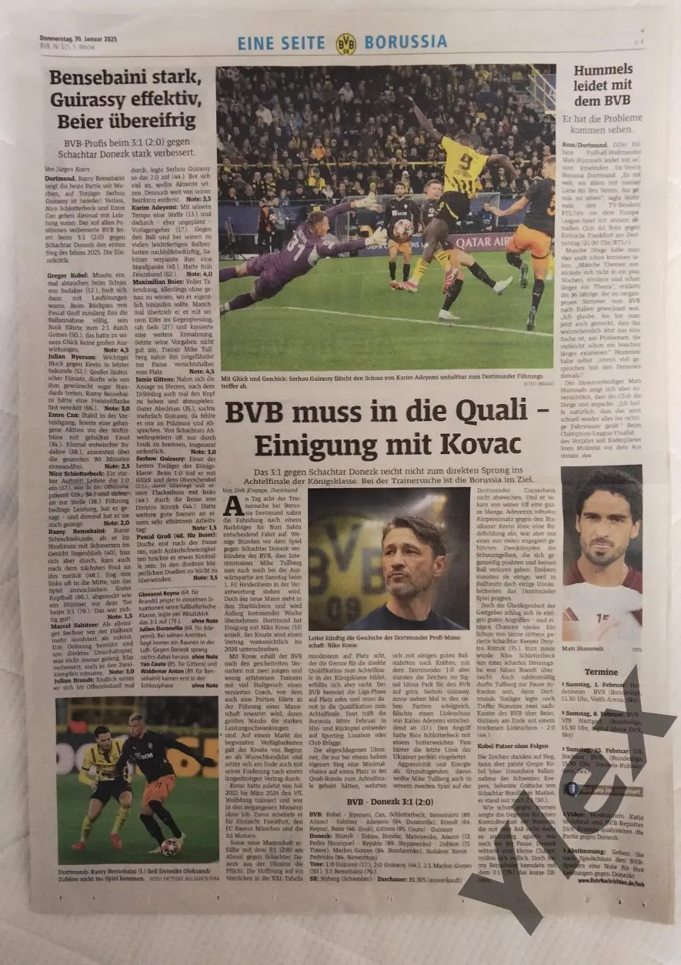БоруссияДортмунд - Шахтар Донецк 2025 01 29, обзор газеты Ruhr Nachrichten 1