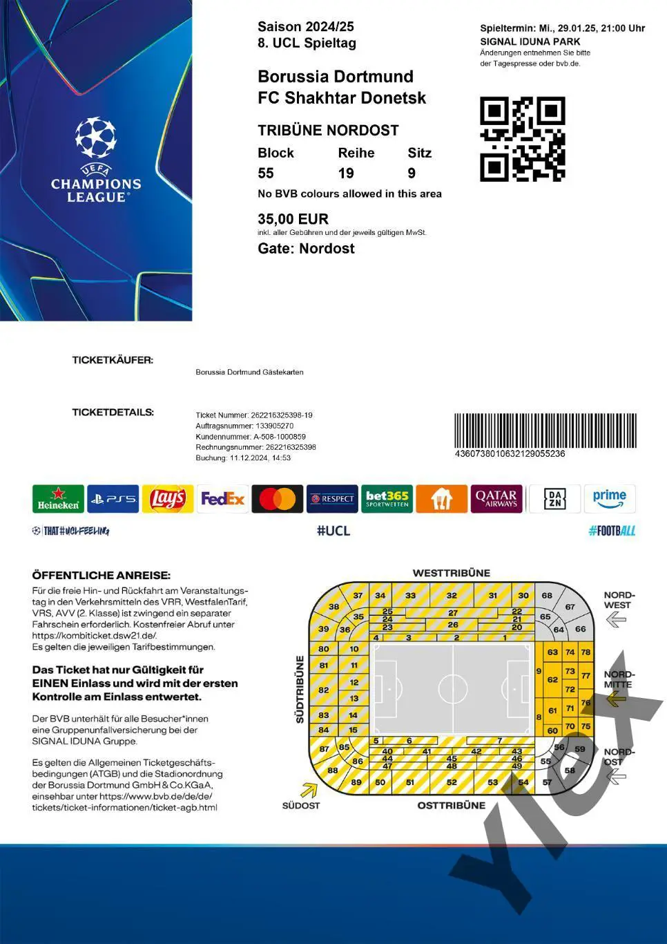 билет Боруссия Дортмунд - Шахтар Донецк 2025 01 29
