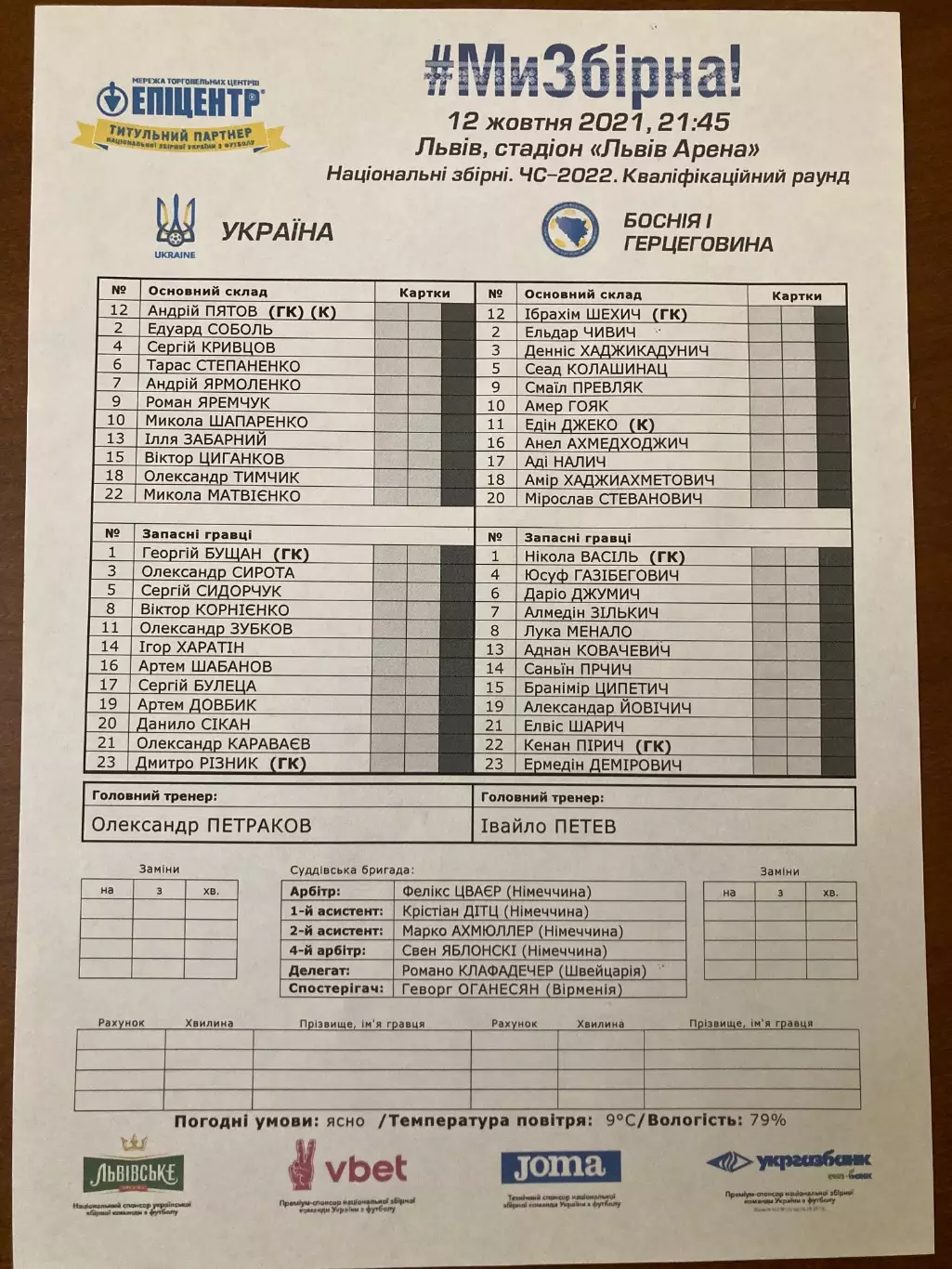 Протокол Україна - Боснія і Герцеговина 2021