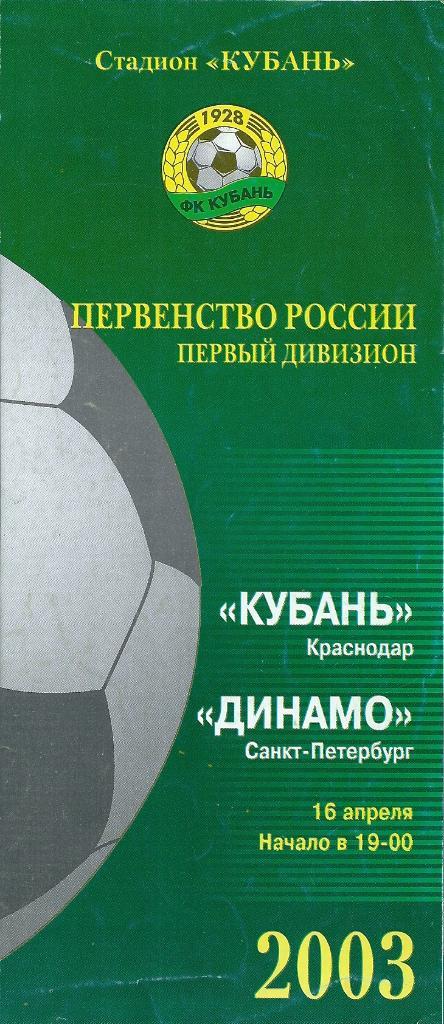 Кубань Краснодар - Динамо Санкт-Петербург 2003 год