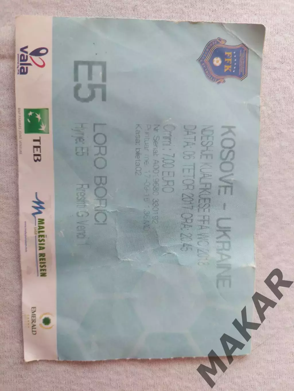 Билет Косово Украина 06.10.2017