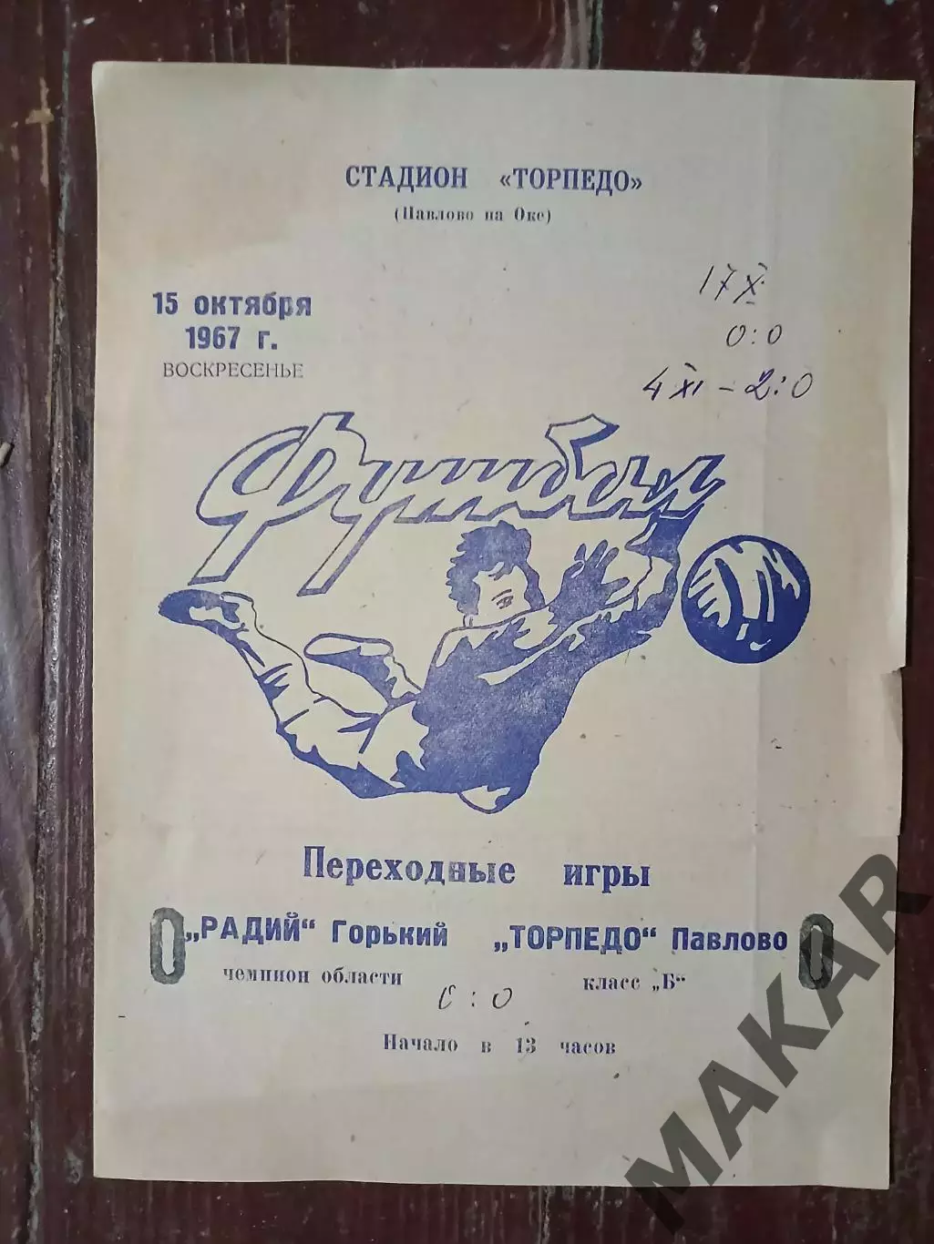 Торпедо ПавловоРадий Горький 15.10.1967 переходные игры