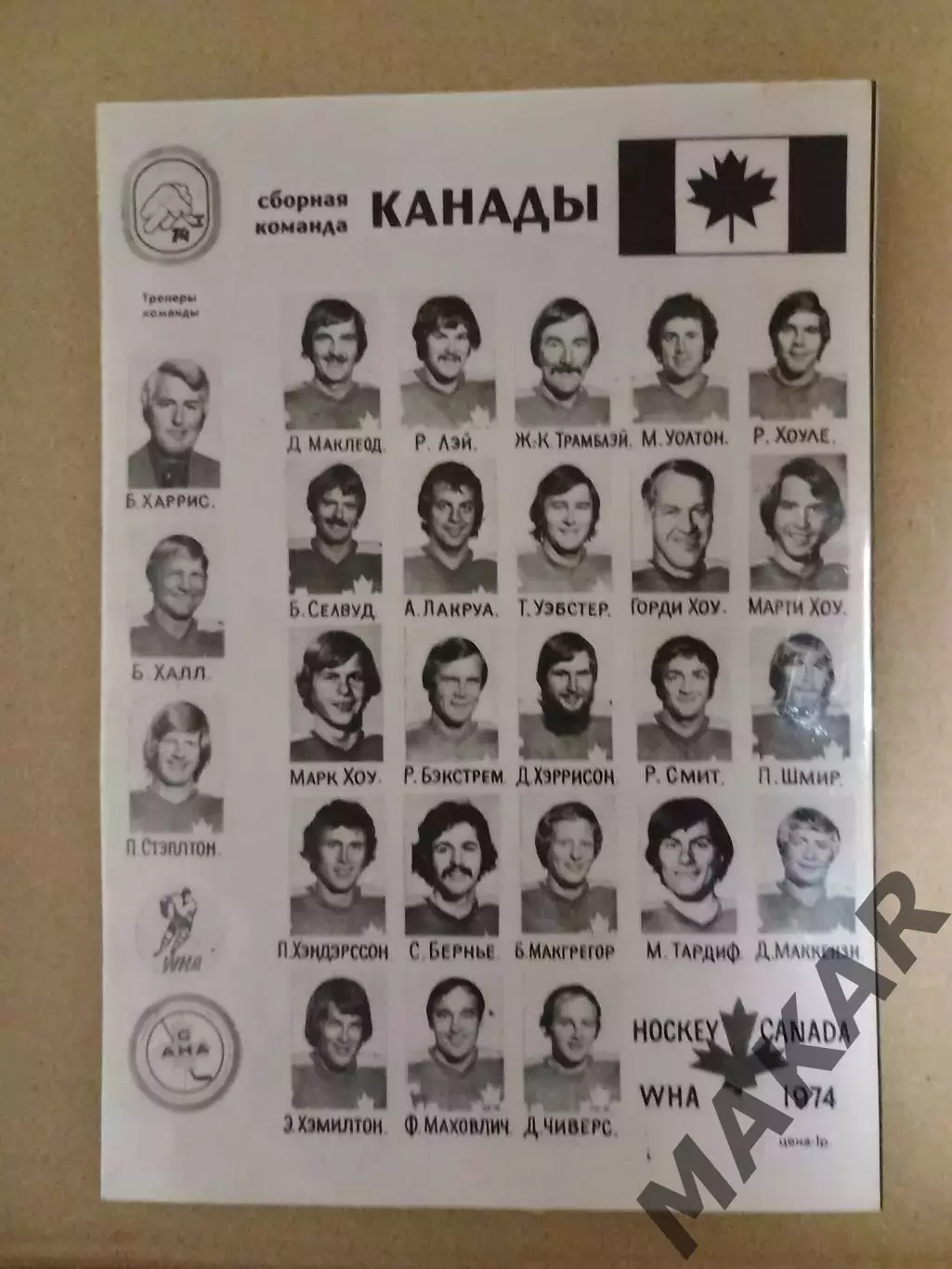 Хоккей. Фото Сборная Канады 1974 год