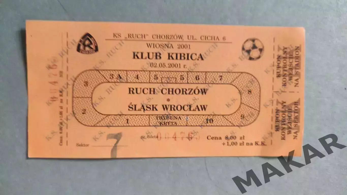 Билет Рух Хожув Шленск Вроцлав Польша 02.05.2001