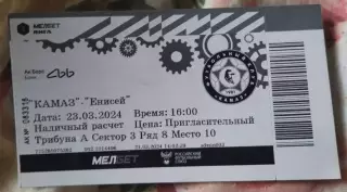 Билет Камаз Набережные Челны Енисей Красноярск 23 марта 2024 Несостоявшиеся матч