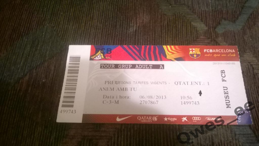Билет в музей Барселона Испания 2013 год 1