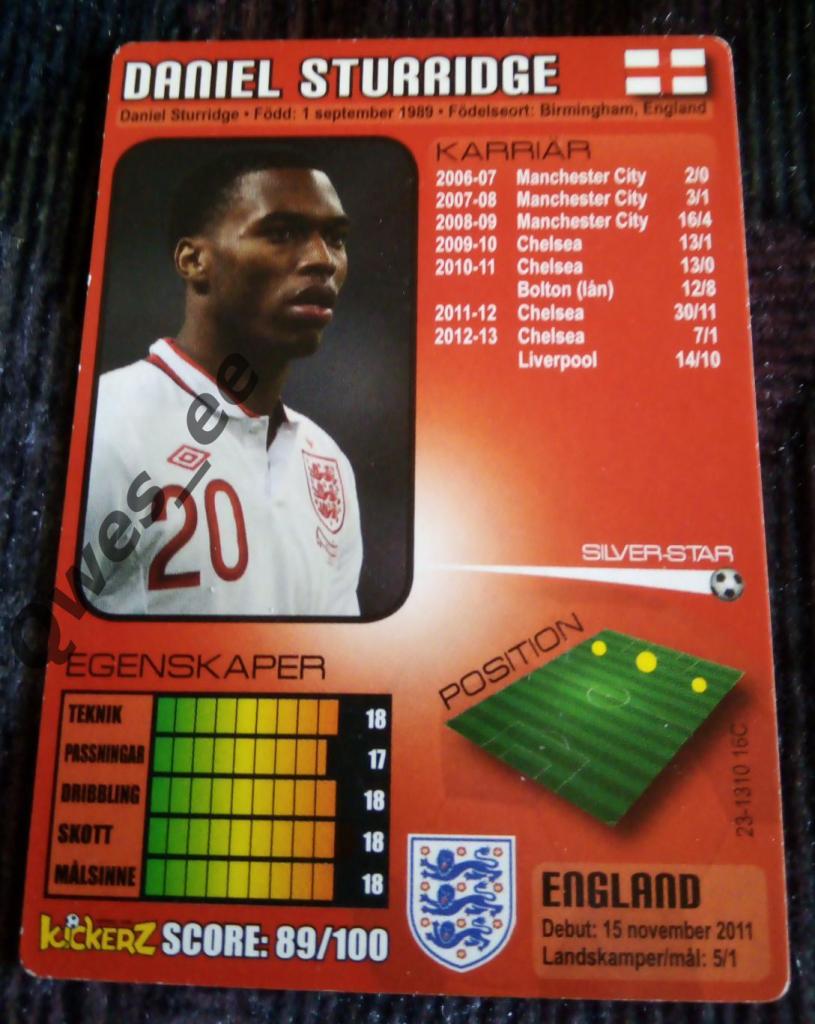 Карточка Kickerz Daniel Sturridge Дэниел Старридж Ливерпуль 2012 2013 1