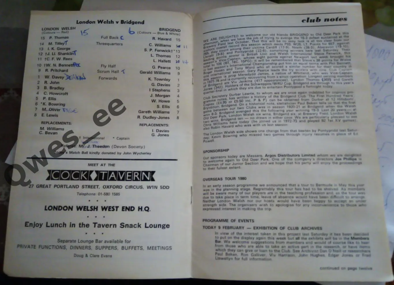 Регби Лондон Валлийский - Бридженд 9 февраля 1980 2