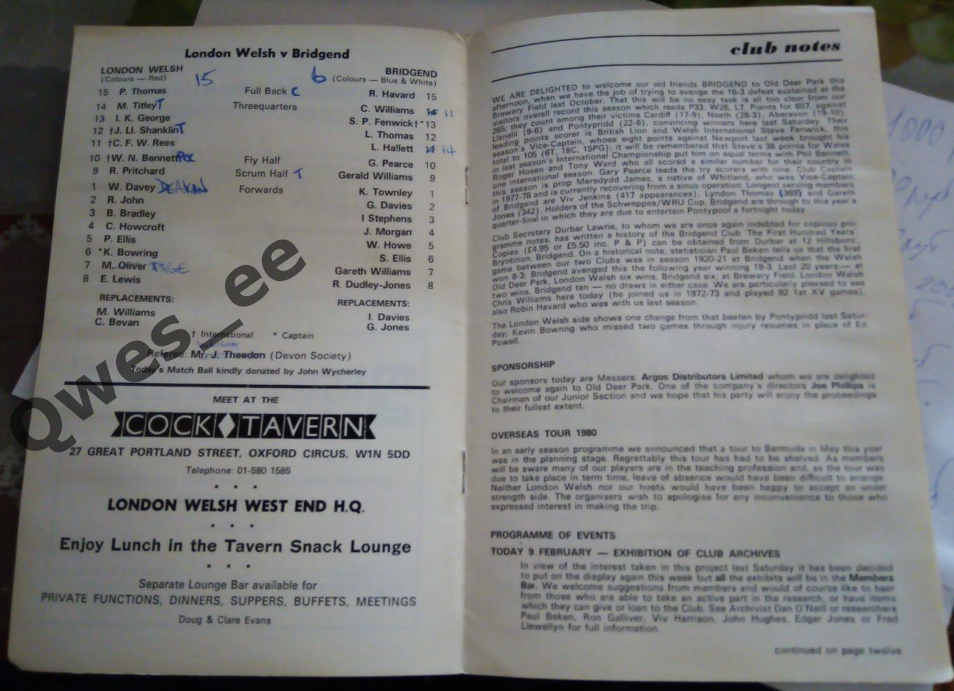 Регби Лондон Валлийский - Бридженд 9 февраля 1980 2
