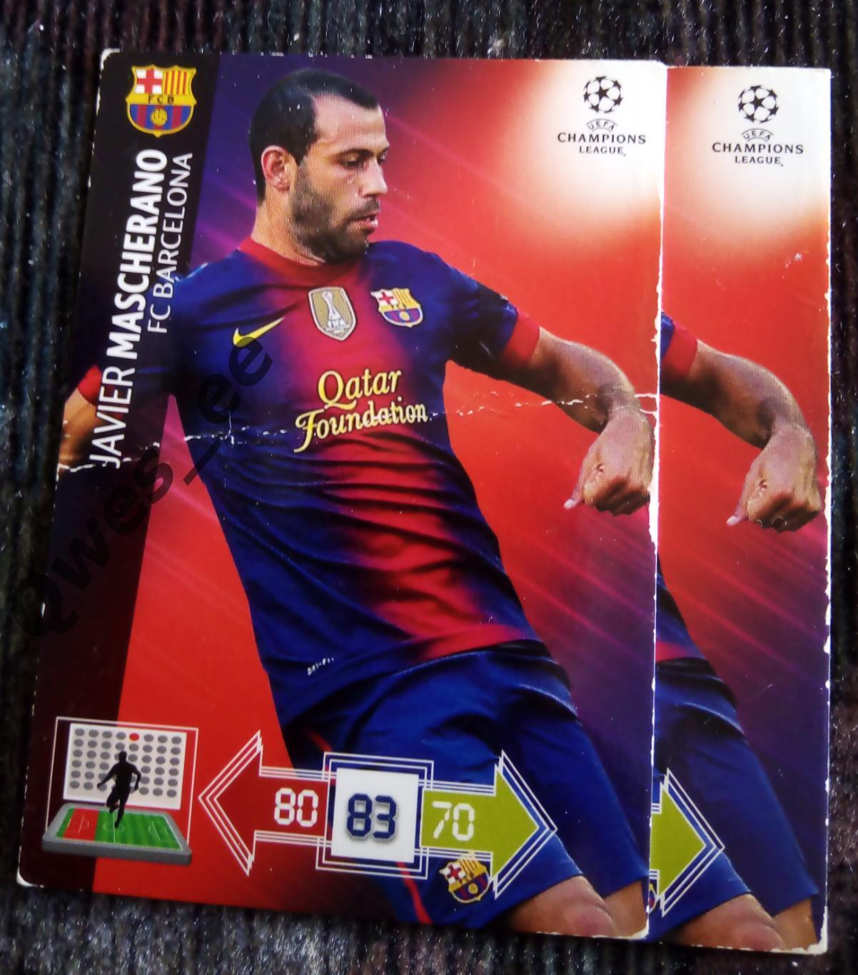 Карточка Panini Javier Mascherano Хавьер Маскерано Барселона ЛЧ 2012-2013