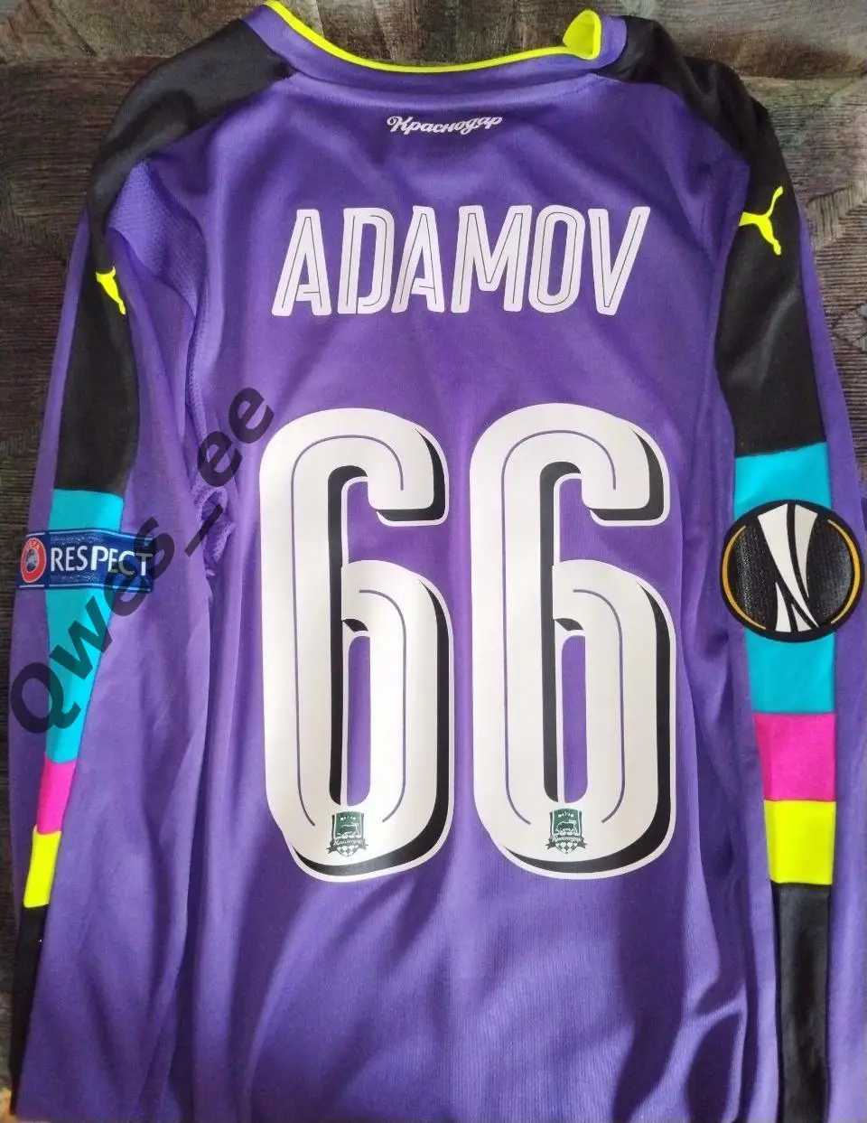 Матчевая футболка ФК Краснодар №66 Денис Адамов сезон 2016-2017 длинный рукав 4
