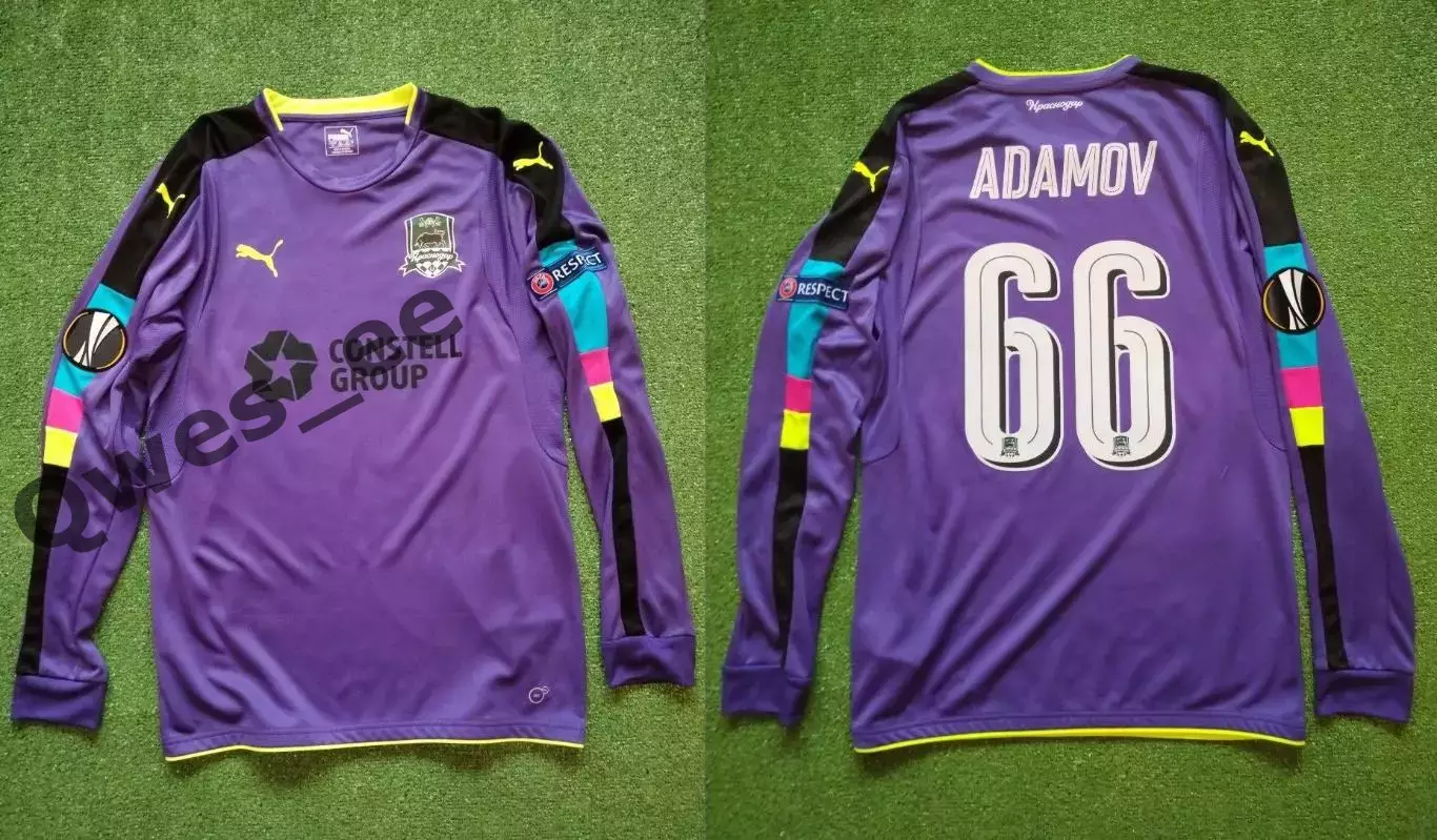 Матчевая футболка ФК Краснодар №66 Денис Адамов сезон 2016-2017 длинный рукав