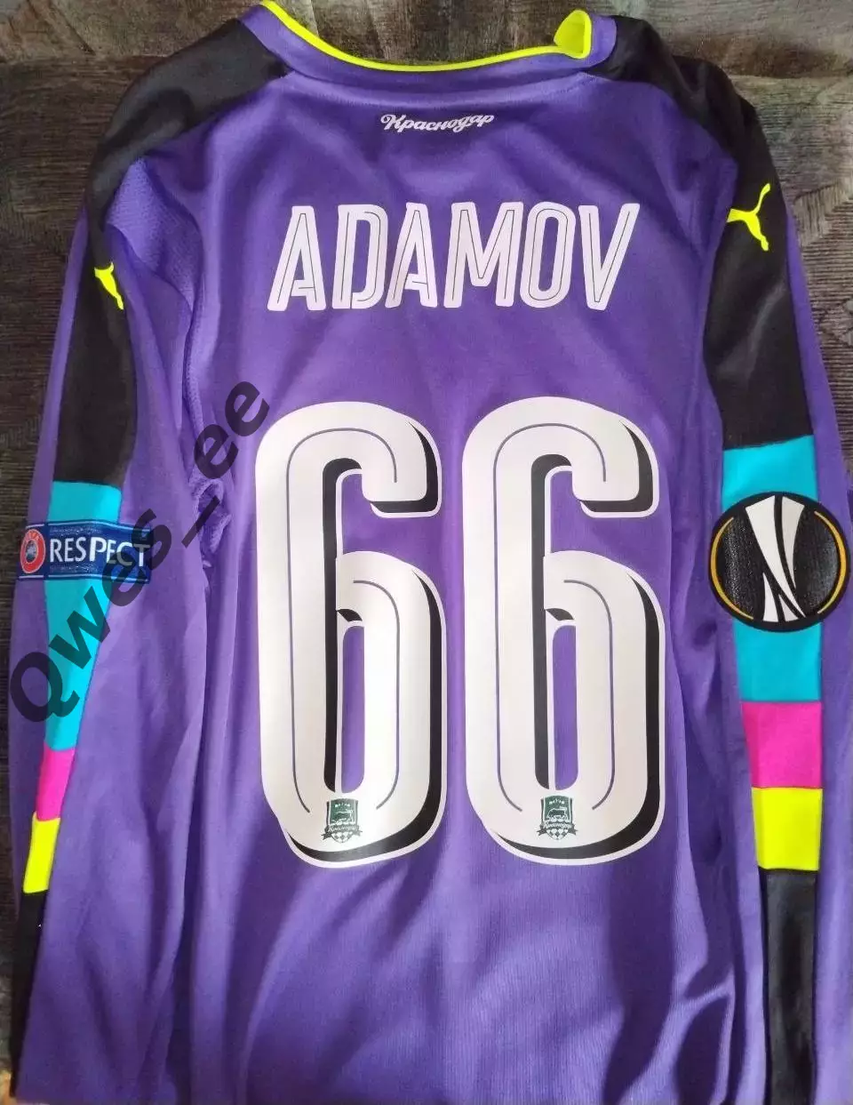 Матчевая футболка ФК Краснодар №66 Денис Адамов сезон 2016-2017 длинный рукав 4