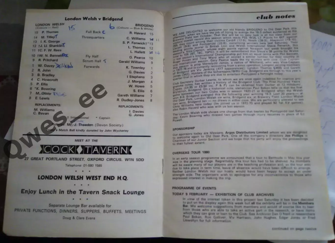 Регби Лондон Валлийский - Бридженд 9 февраля 1980 2