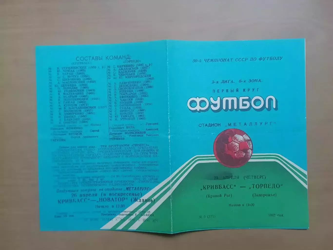 Кривбас Кривий Ріг - Торпедо Запоріжжя 23.04.1987