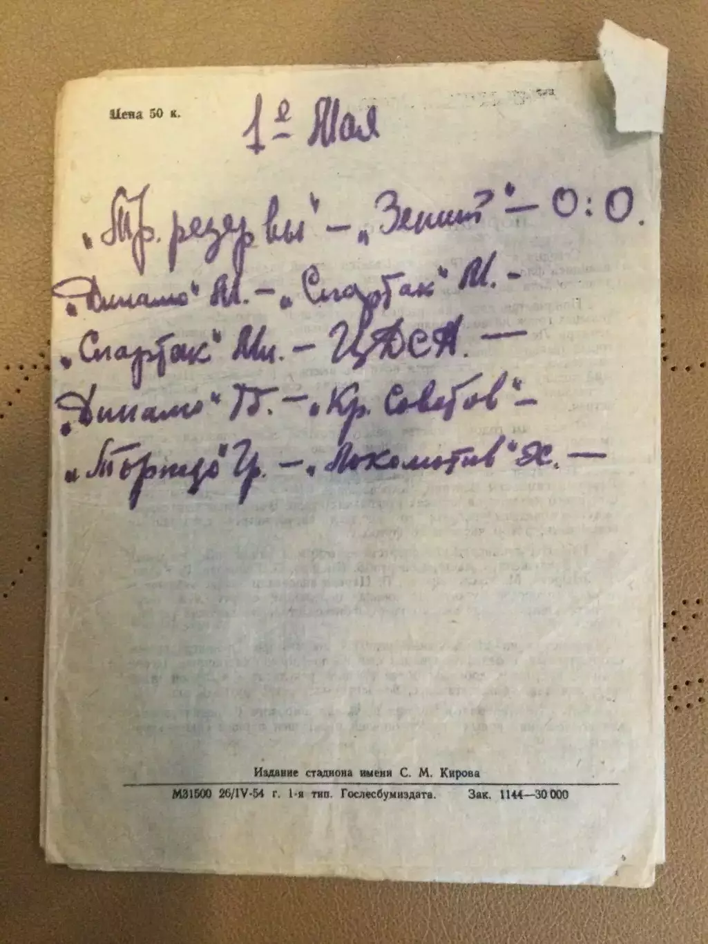 Трудовые Резервы (Ленинград) - Зенит (Ленинград) 01.05.1954 1
