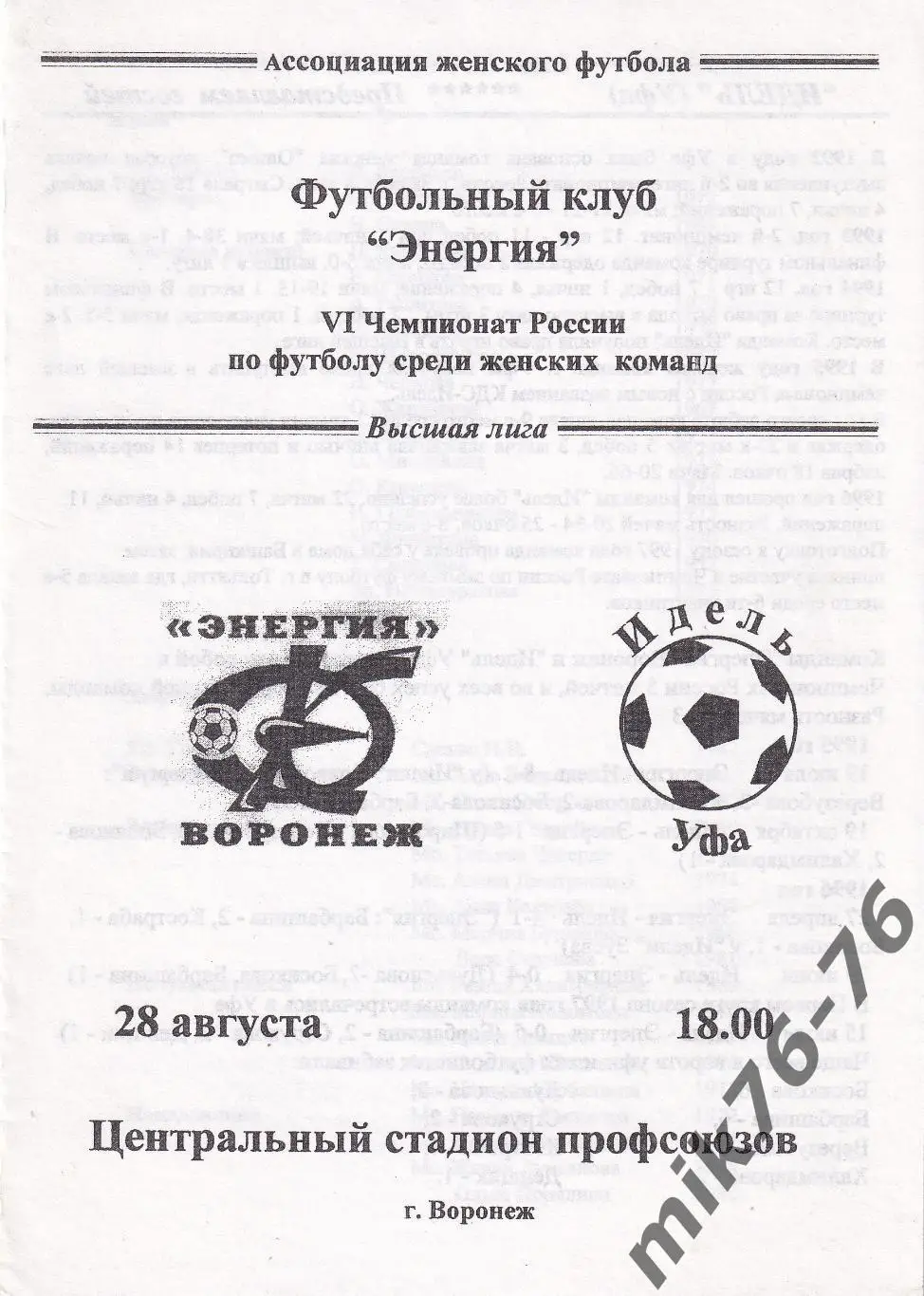 Энергия (Воронеж)-Идель (Уфа)-28.08.1997 ЖЕНСКИЙ ФУТБОЛ