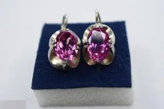 №31/54 серебро СЕРЬГИ СЕРЕБРЯНЫЕ СССР КОРУНД 875 проба ЗВЕЗДА