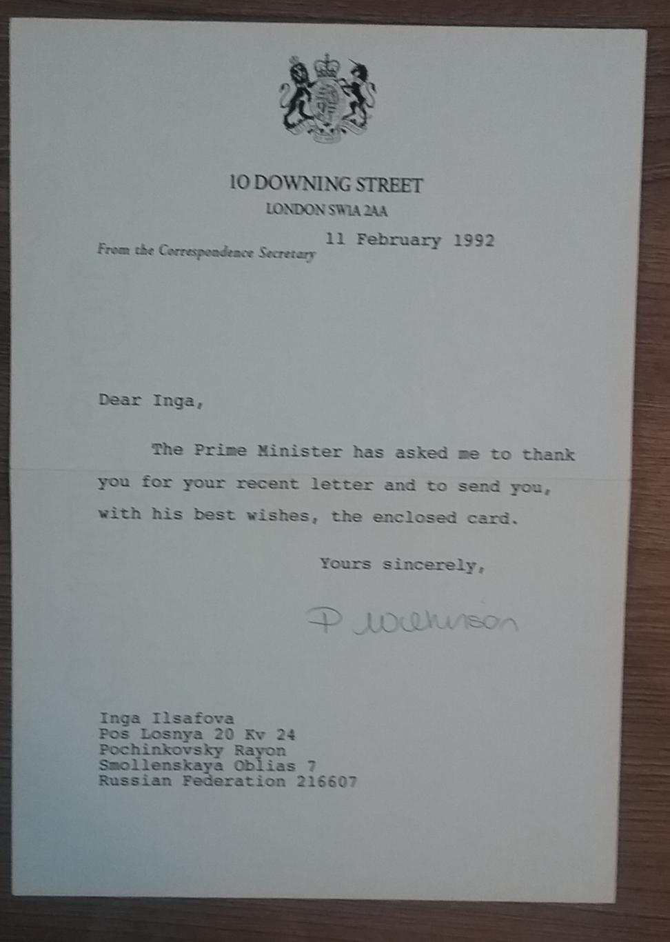 Автограф премьер-министра Великобритании с1990 по 1997гг. Д. Мейджора 1