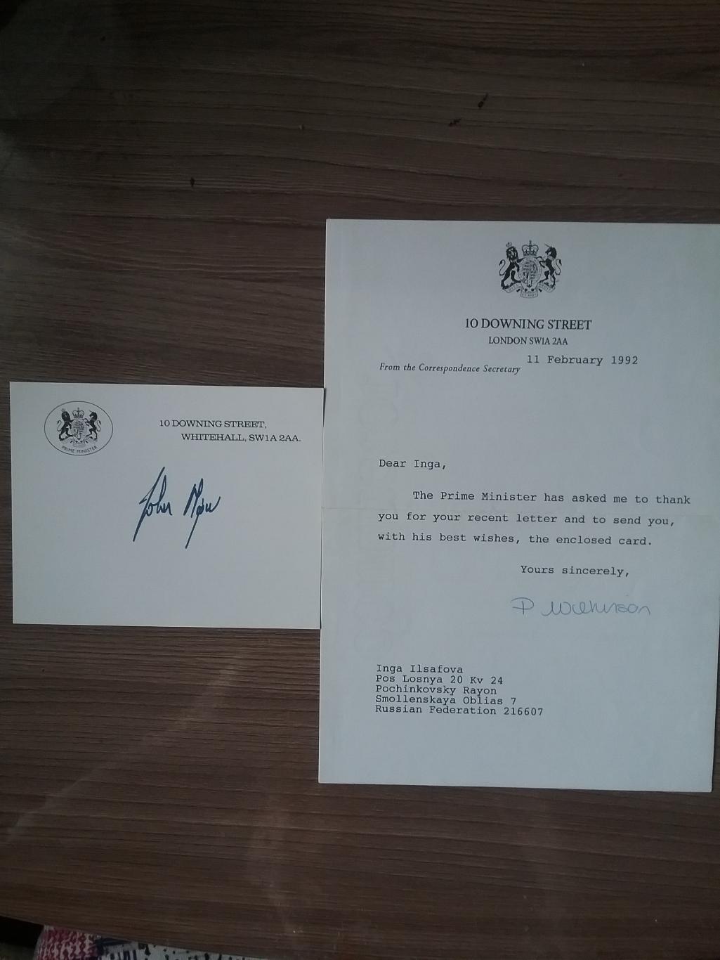 Автограф премьер-министра Великобритании с1990 по 1997гг. Д. Мейджора