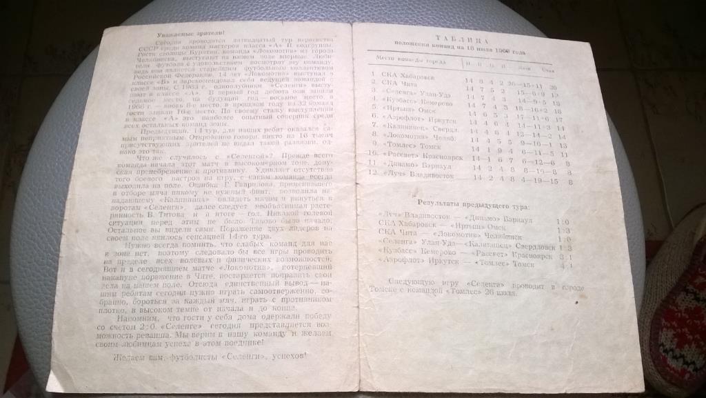 Первенство СССР, Селенга (Улан-Удэ) - Локомотив (Челябинск), 18.07.1969г. 1