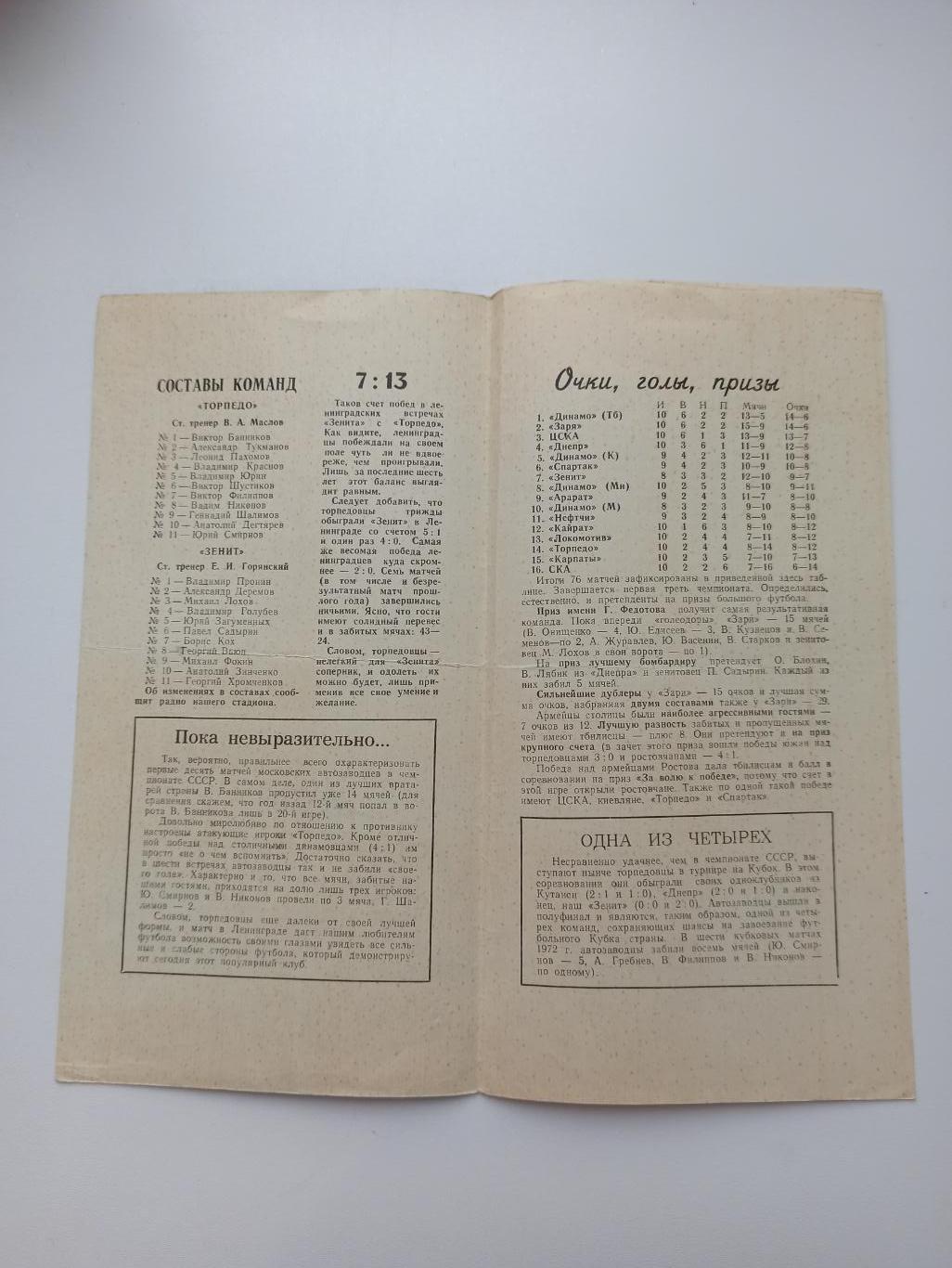 Чемпионат СССР, Торпедо (Москва) - Зенит (Ленинград), 1972г. 1