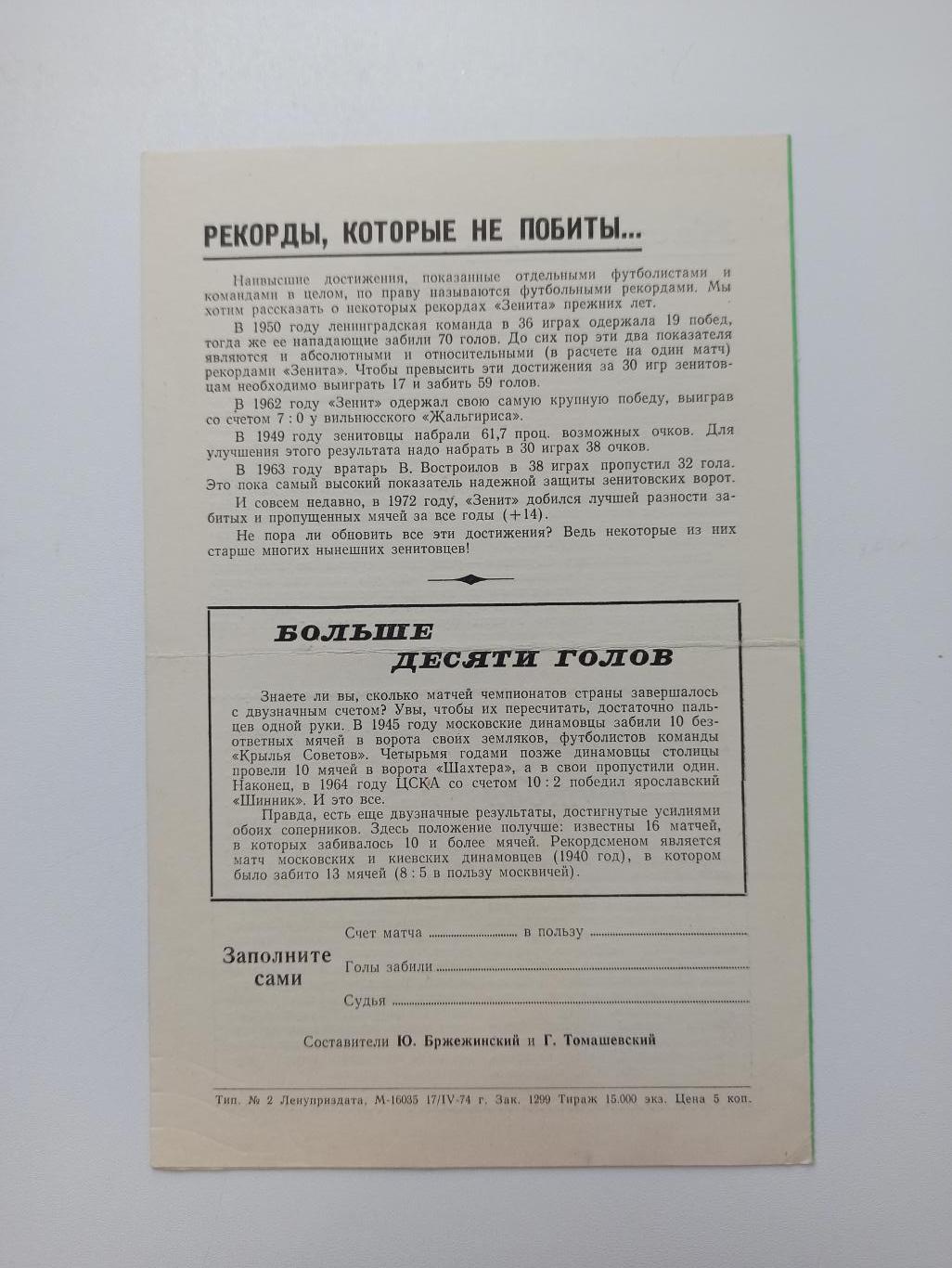 Чемпионат СССР, Торпедо (Москва) - Зенит (Ленинград), 02.05.1974г. 2