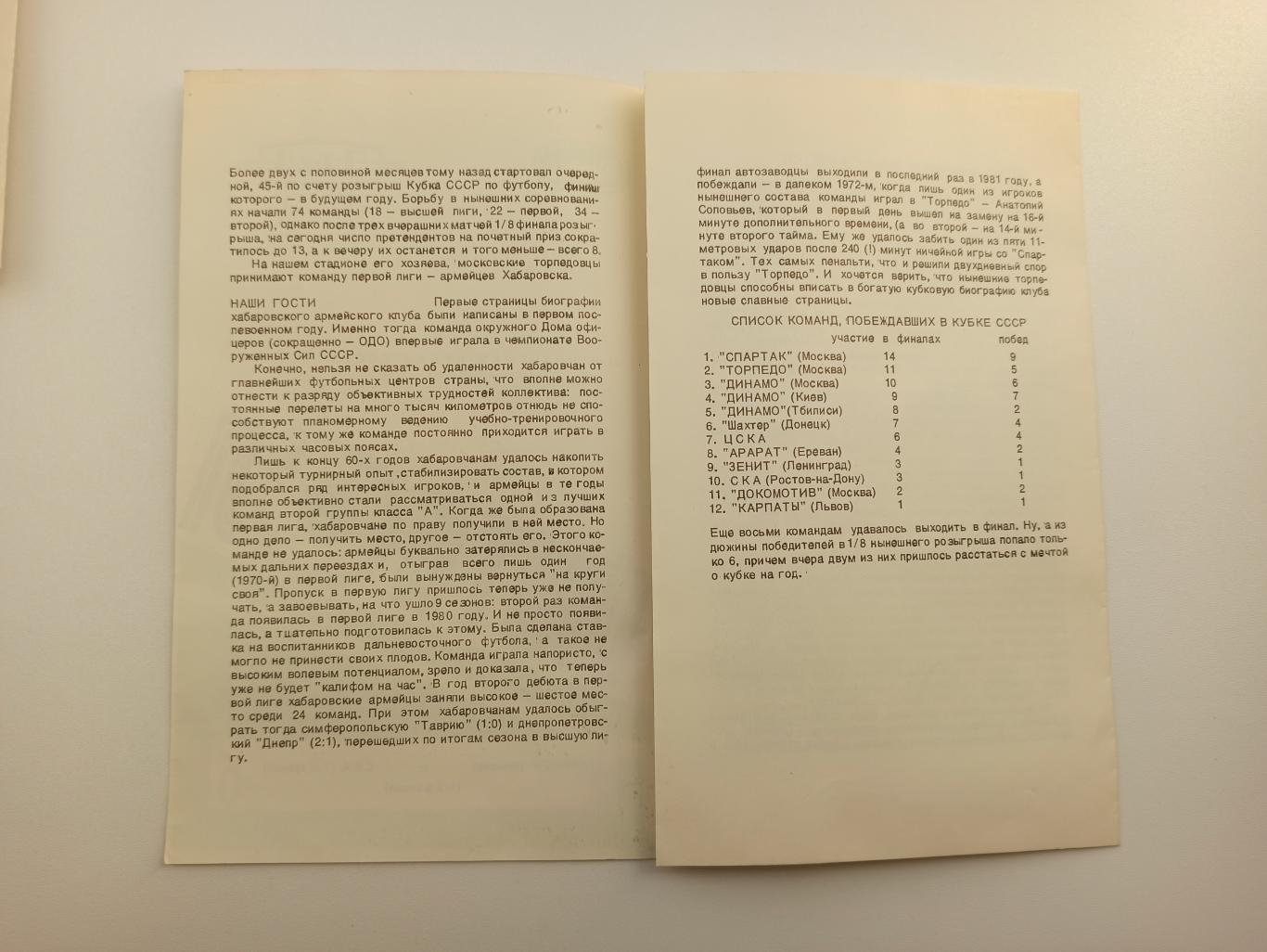 Кубок СССР, Торпедо (Москва) - СКА (Хабаровск), 1985г. 1