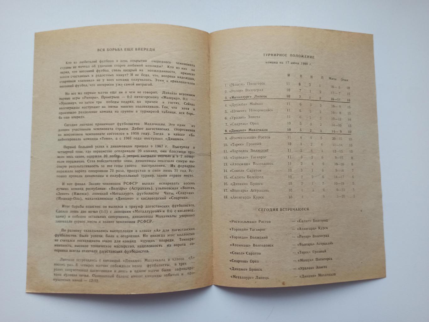 Чемпионат СССР, Металлург (Липецк) - Динамо (Махачкала), 1980г. 1